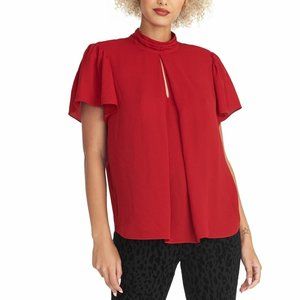 NWT RACHEL ROY Women's XS Top Blouse Red Short Flutter Sleeve Mock Neck NEW